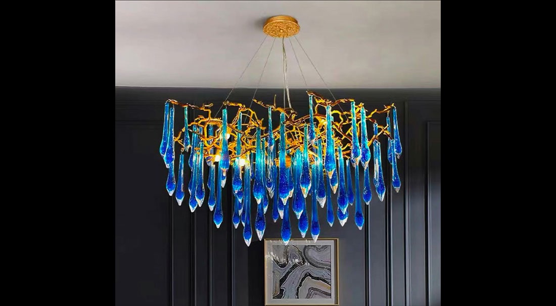 Blue and golden Chandelier ice-like